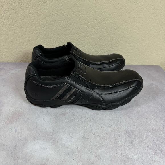 Skechers Shoes Mens Size 10 Diameter-Nerves Black Leather Slip-On Loafers - Picture 4 of 10